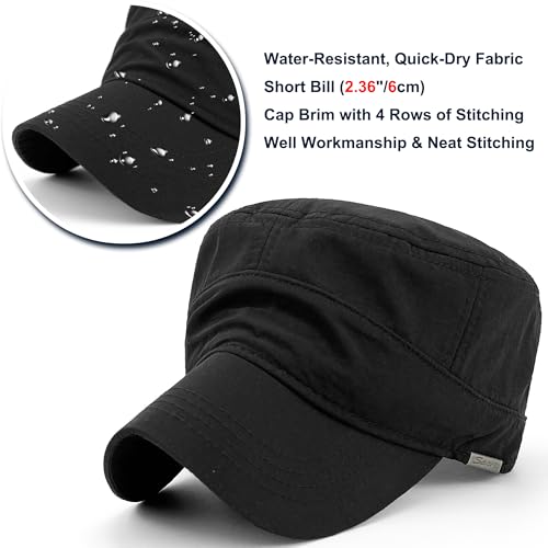 Loneshark Water Resistant Military Hat Quick Dry Cadet Cap Army Flat Top - color: Sport-logo-black