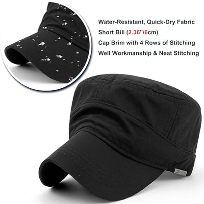 Loneshark Water Resistant Military Hat Quick Dry Cadet Cap Army Flat Top - color: Sport-logo-black