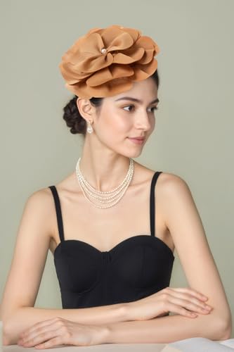 BABEYOND Fascinators Hats for Women Layered Flower Tea Party Derby Hats - color: Coffee
