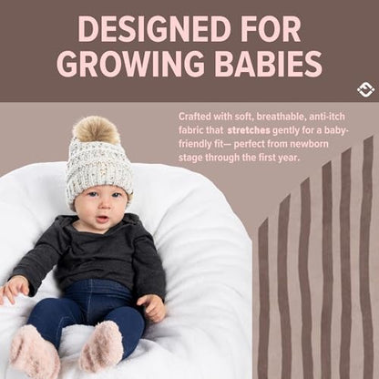 Funky Junque Baby Pom Pom Beanie – Soft Knit Infant Winter Hat for Baby Girls & Boys, Cozy Warm Newborn Beanie 0–12 Months - color: Confetti Ivory - Faux Fur Pom
