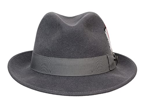 Bigalli Milano Hat Classic Mens Fedora Hat 100% Wool Felt Crushable Center Dent Water Repellent | Grosgrain Ribbon - color: Dark Grey, size: X-Large