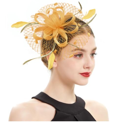 Women's Fascinator Feather Flower Hir clip & Corsage Dual-use Bridal Headpiece Hair Accessories Cocktail Party Wedding - color: Wheat