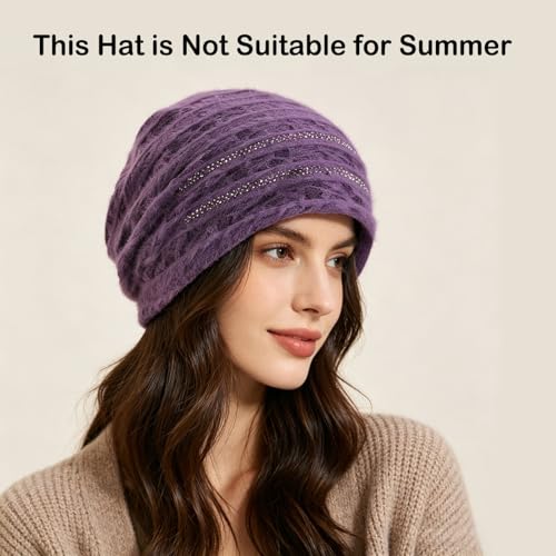 Crochet Slouchy Beanie Hat Turbans Headware for Women - color: Bea18 - Purple