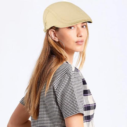 Initlove Mens Newsboy Cap Cotton Ivy Hat Beret Hats for Driving - color: Beige