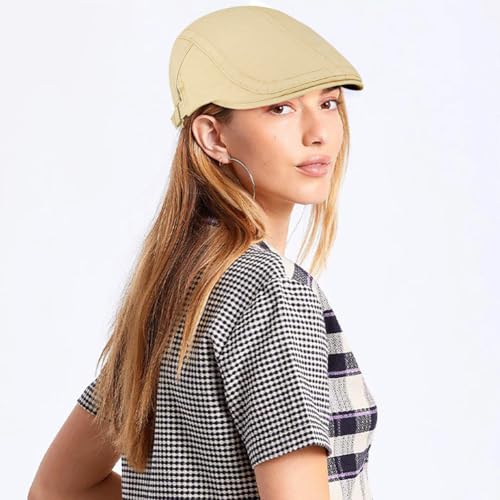 Initlove Mens Newsboy Cap Cotton Ivy Hat Beret Hats for Driving - color: Beige