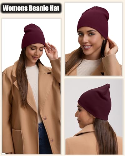 100% Cotton Beanie Hat for Men Women Cuffless Warm Winter Hats - color: 1pcs-wine Red