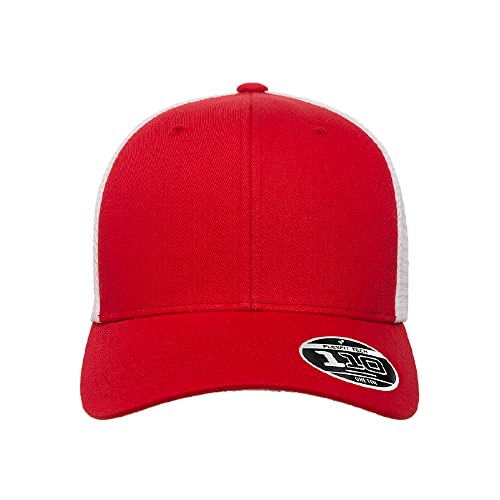 Flexfit 110M Trucker Mid-Profile Mesh Back Snapback Cap - color: Red/White