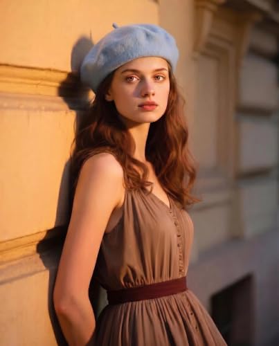 Wool French Beret Hats for Women Classic Winter Beanie Cap - color: Sky Blue