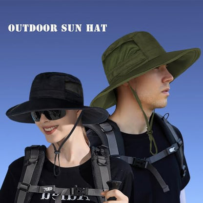 Sun Hat for Men/Women, UPF 50+ Fishing Hat,Waterproof Wide Brim Bucket Hat Foldable Boonie Hat for Hiking Garden Safari Beach - color: Black