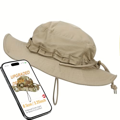 Sun Hat Breathable Boonie Hats for Men Women Fishing Safari Bucket Hat Cap Hunting Outdoor Hiking Camping - color: Khaki-1