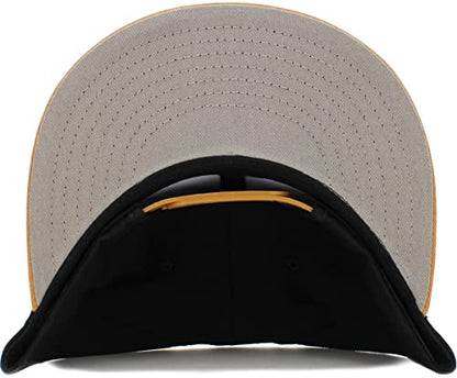 KBETHOS Classic Snapback Hat Blank Cap Underbrim Cotton Wool Blend Flat Visor Adjustable Unisex - color: Black Wheat