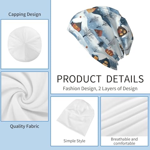 Beanie Hat for Men Women Slouchy Beanie Skull Sleep Cap Soft Lightweight Chemo Hat Stretch Cancer Headwear - color: Winter Village