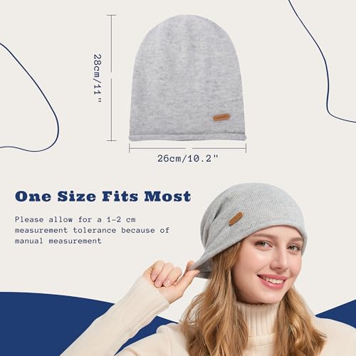 ACUSHLA 100% Merino Wool Slouchy Beanie for Women Men Winter Hat Skull Cap - color: Light Grey