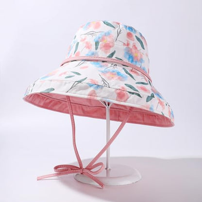 HUAMULAN Women Wide Brim Reversible Sun Hat Summer Beach Fishing Bucket - color: Pink Floral
