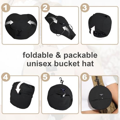 Packable Bucket Hat for Women Waterproof UV Protection Sun Hat - color: Black