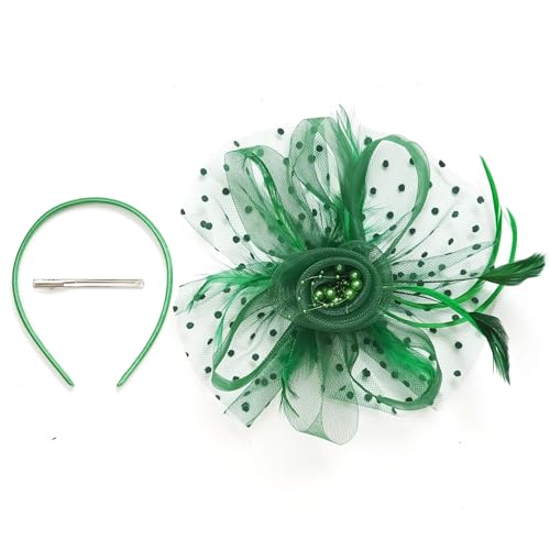Fascinators Hat for Women Tea Party Headband 20s 50s Pillbox Headwear Cocktail Green - color: Green