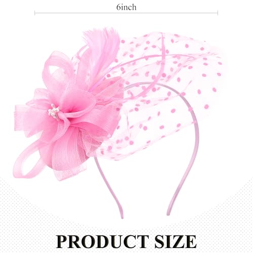 Zinniday Girls Tea Party Hat - Mini Pink Derby 2026 Feather Mesh Fascinators with Hair Clip, Kentucky 1920s 50s Victoria Headwear for Lady Women Girl Cocktail Costume Church Holiday Party Dress Up - color: Pink