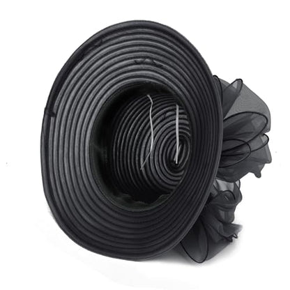 DRESHOW Lady Derby Dress Church Bowler Cloche Hat Bowknot Organza Bridal Cap for Wedding - color: 1 Pack Bowler Hat: Black