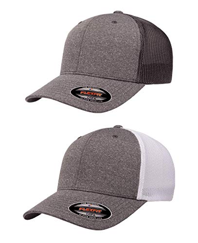 Flexfit 110 Mesh Cap One Size - color: 2pk Dark Heather/Charcoal & Dark Heather/White, size: Large