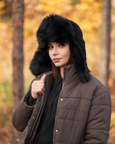 Futrzane Womens Corduroy Trapper Hat - color: Black - Black, size: Large