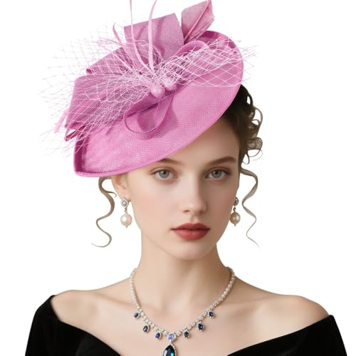 DRESHOW Fascinators Hats for Women Tea Party Hat Vintage Derby Pillbox Kentucky Hat Church Cocktail Headwear - color: 9.5" Diameter / Light Purple