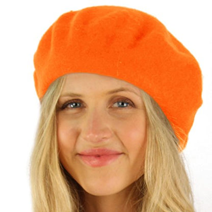 Classic Winter 100% Wool Warm French Art Basque Beret Tam Beanie Hat Cap - color: Orange