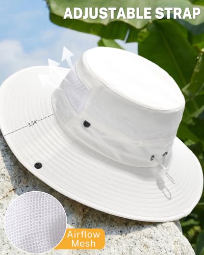 Women's Sun Hat Sun Protection Wide Brim Bucket with Ponytail Hole Summer - color: White