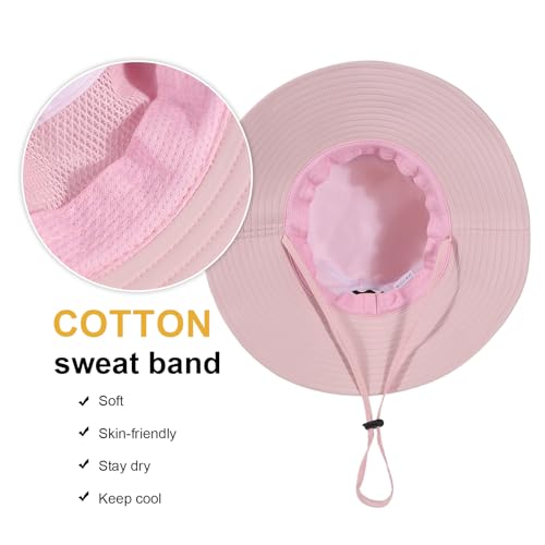 Bucket Sun Hat for Women Wide Brim Breathable Mesh UPF50+ Safari Hat Criss Cross Ponytail Hole Outdoor Rain Hat - color: Pink