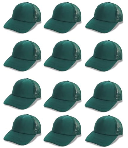 12 Pcs Sublimation Blank Trucker Hats Bulk Mesh Snapback Baseball Cap Mesh Trucker Caps for Men and Women DIY Custom Hats - color: Forest Green
