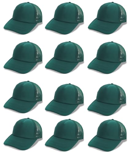 12 Pcs Sublimation Blank Trucker Hats Bulk Mesh Snapback Baseball Cap Mesh Trucker Caps for Men and Women DIY Custom Hats - color: Forest Green