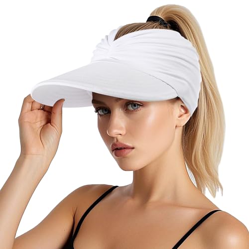 Sun Hats for Women, Wide Brim UV Protection Foldable Sun Visor Hats, UPF50+ - color: White