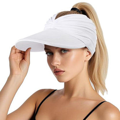 Sun Hats for Women, Wide Brim UV Protection Foldable Sun Visor Hats, UPF50+ - color: White