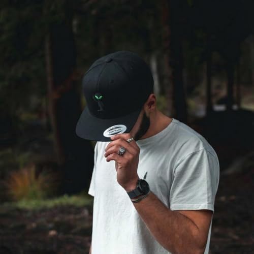 Custom Flat Brim Snapback Cap-Alien Peace Sign and Symbol - color: Black Design Only