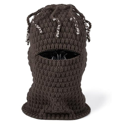 CLAPE Distressed Balaclava for Men, Funny Knitted Ski Motorcycle Mask Distressed Winter Windproof Snow Full Face Cover Mask - color: Khwb2401-brown