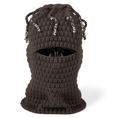 CLAPE Distressed Balaclava for Men, Funny Knitted Ski Motorcycle Mask Distressed Winter Windproof Snow Full Face Cover Mask - color: Khwb2401-brown