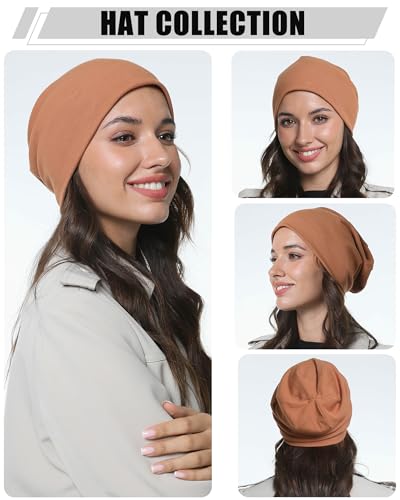 vidsel Slouchy Beanie Hats for Women & Men Cotton Knit Cuffed Skull Cap - color: 1-amber Brown