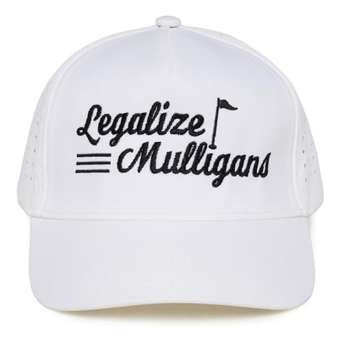 Funky Junque Mens High Crown Golf Hat, Performance Golf Cap - color: Legalize Mulligans - White