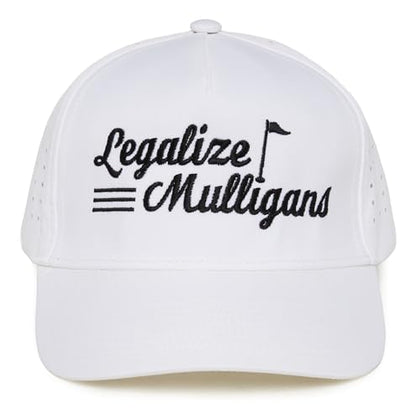 Funky Junque Mens High Crown Golf Hat, Performance Golf Cap - color: Legalize Mulligans - White