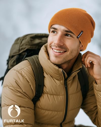 FURTALK Winter Beanie Men Women Windproof Knitted Warm Cuffless Beanie Hat - color: Brown