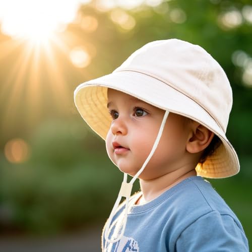 Baby Boy Sun Hat Toddler Bucket Beach Hat Girl UPF 50+ Cotton Linen - color: Denim Blue, size: 3-6 Months