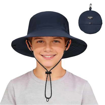 Zando Packable Kids Sun Hat UPF 50+ Girls Boys Beach Bucket Hat Summer - color: Navy, size: 8-12 Years