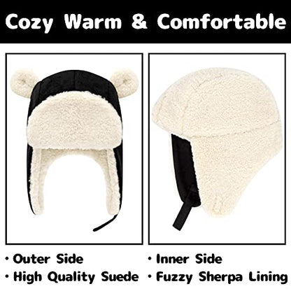 Olreco Baby Winter Hat Toddler Winter Hat Thick Sherpa Lined Infant Baby Hats with Bear Ears Toddler Trapper Hats for Kids - color: Black, size: 12-24 Months