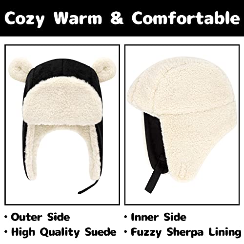 Olreco Baby Winter Hat Toddler Winter Hat Thick Sherpa Lined Infant Baby Hats with Bear Ears Toddler Trapper Hats for Kids - color: Black, size: 12-24 Months