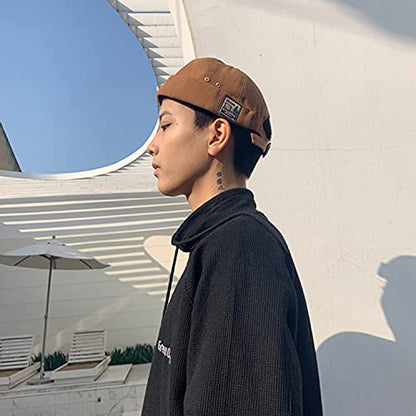 Men Hats Docker Cap Hats Beanie Sailor Cap Worker Hat Rolled Cuff Retro Brimless Hat with Adjustable - color: Dzm34-khaki