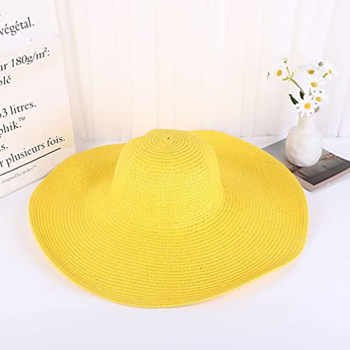 Big Beach Hats for Women Foldable Summer Wide Brim Packable Oversized Sun Hat Lady Girl Travel Straw Cap - color: Yellow