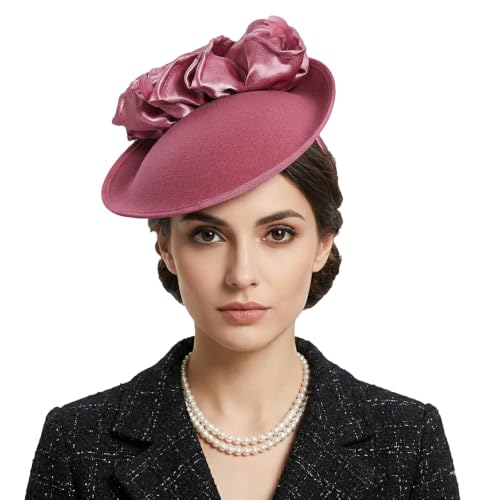 Women's Fascinators Wool Felt Pillbox Hat For Church Derby Party Wedding - color: Dark Pink, size: Small-Medium