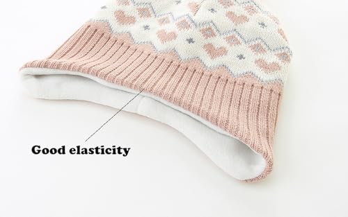 Monimo Girls Winter Hat Knitted Earflaps Girls Beanie Thicken Fleece Lining Kids Winter Hat - color: Pink O, size: 1-3T