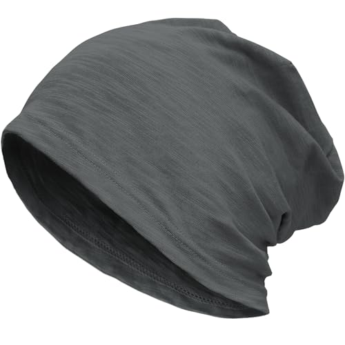 100% Cotton Thin Summer Slouchy Beanie Hat for Women Men Chemo Cap - color: 1pc Dark Grey, size: Large