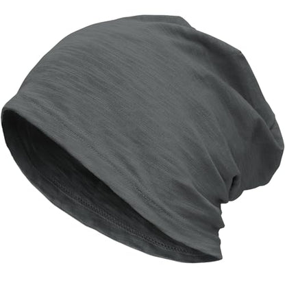 100% Cotton Thin Summer Slouchy Beanie Hat for Women Men Chemo Cap - color: 1pc Dark Grey, size: Medium