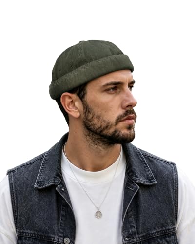 Clakllie Cotton Docker Hat Brimless Hats for Men Retro Sailor Skullcap - color: Fma2503-green